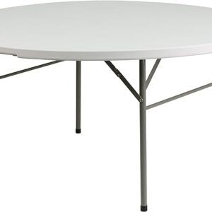 Flash Furniture Scarborough 5′ Round Plastic Folding Event Table with Carrying Handle, Bi-Fold Portable Banquet Table for Indoor/Outdoor Events, White